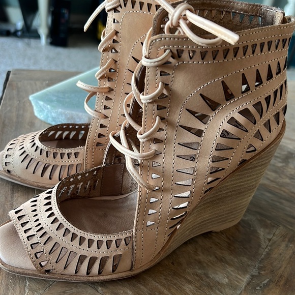 Jeffrey Campbell | Shoes | Jeffrey Campbell Nude Cutout Wedges | Poshmark